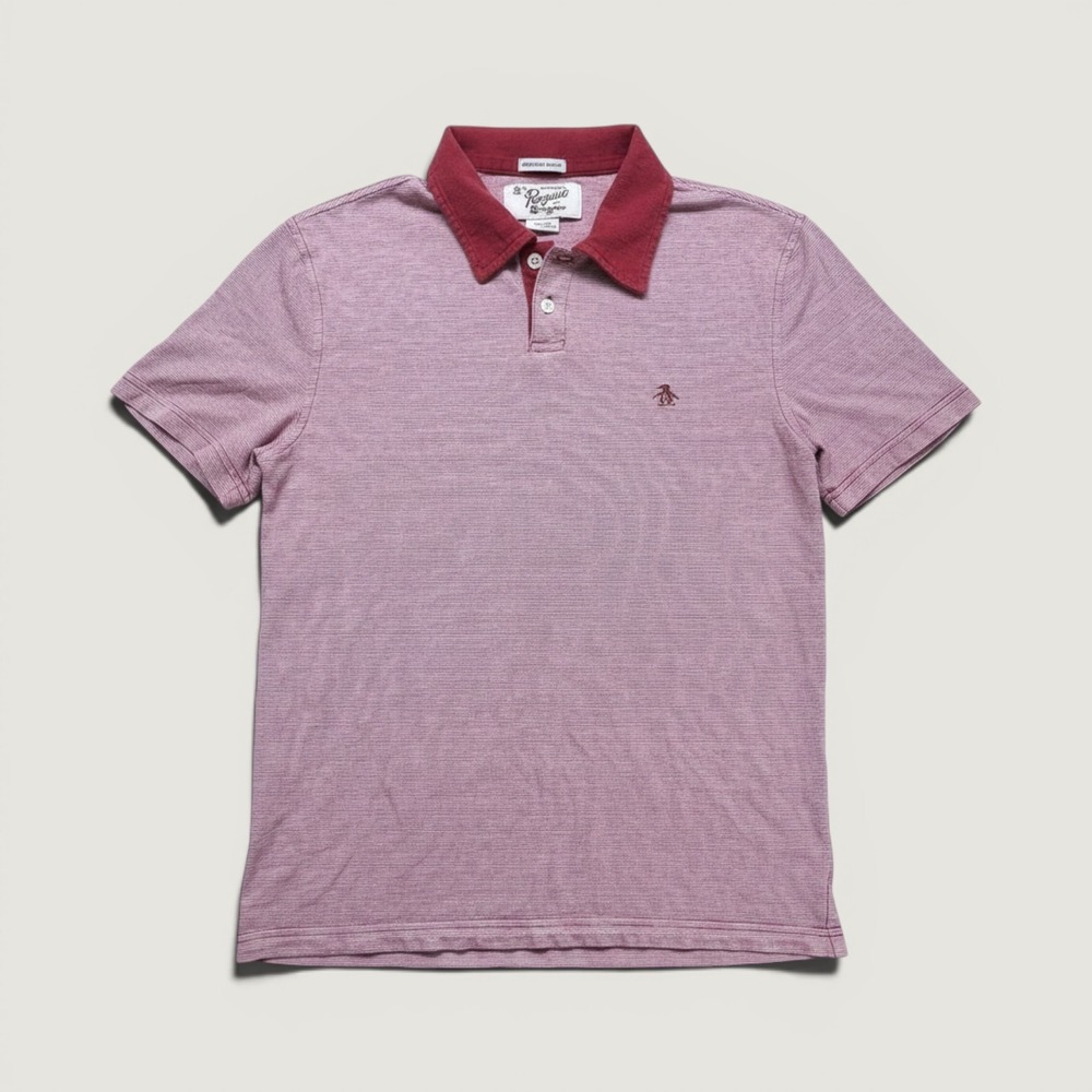 Original‎ Penguin Polo Shirt Mens Small Red Heritage Slim Fit Microstripe